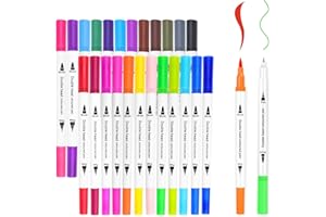Skaaisont 24 Colours Felt Tip Pens for Adults, Felt Tip Pens with Double Watercolour Tip, Suitable for Drawing and Marking, Felt Pen Mandalas for Colouring, 0.4 mm and 2 mm Tip