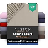 VISION Fitted Sheet - 100% Cotton - Double Bed (180 x 200 cm) - Elasticated Corners - Fits Mattresses up to 30 cm - Oeko-Tex
