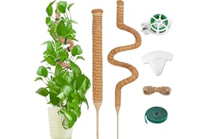 GNEUFVIE 2 Stück Monstera Rankhilfe, 70cm und 120cm Pflanzenstab Kokos, Biegbar Kokosfaser Moosstab Pflanzstab Stab für Kletterpflanzen Natürlicher Pflanzenstütze mit Zubehör