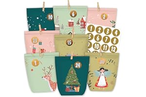 PANSIBY Adventskalender zum Befüllen, 24 Weihnachtskalender Papiertüten zum Selber Basteln, Adventstüten mit 1-24 Adventzahlen sticker zum Selbst Füllen