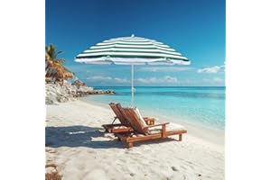 Green Bay Patio Garden Beach Parasol Sunshade Sun Umbrella Outdoor Tilting Folding Green-White 180cm