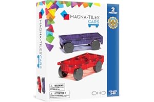 MAGNA-TILES Magna Tiles Cars – fioletowy i czerwony, 2-częściowy zestaw do budowy magnetycznej, oryginalny magnetyczny budynek marki