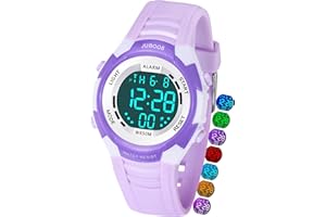 Juboos Montre Enfant avec Bracelet Imprimé et 7 Lumières Colorées,Montre Digitale Étanche pour Enfants avec Oreilles de Chat pour Garçons et Filles de 5 à 15 Ans