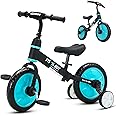 YEALEO 4 in 1 Balance Bike for 2 3 4 5 Years Kids Boy Girl, Toddler Trike with Auxiliary Wheels & Detachable Pedals, Easy Assembly