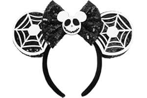UNKJIN Halloween Mouse Ears, Mouse Ears Headband for Women Adults, Sequin Bow Glitter Headband for Halloween Accessories (Cobweb)