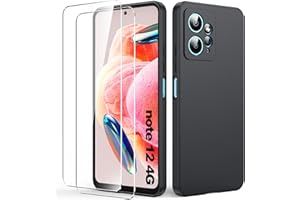 Byvuwiay Funda Compatible con Xiaomi Redmi Note 12 4G (No para 5G), con 2 Piezas Cristal Templado, Carcasa de Líquida TPU Anti-Choque, Carcasa Xiaomi Redmi Note 12 4G, Negro