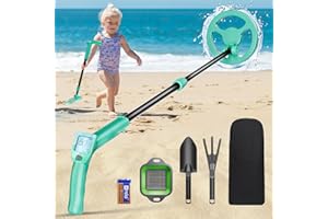 Couleeur Detector de Metales Niños,Alta Precisión Portátil Detector Metales niños,Altura Ajustable 66-83 cm,con Bobina de Búsqueda Impermeable,Pantalla LED, Pala, Bolsa de Almacenamiento.