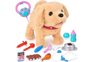 JoyGrow Peluche Interactifs Chien de Jouets Électriques pour Filles Enfants Marcher et Aboyer,Secouer Queue Peluches et Animaux Éducation Précoce Cadeau d'anniversaire pour