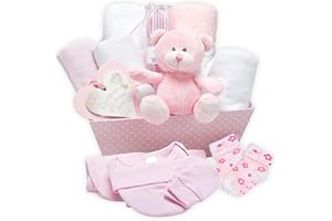 BABY BOX SHOP Baby Girl Gifts Newborn | 17-Piece Baby Hamper with Clothes & Keepsakes | Newborn Baby Girl Gift Set | Baby Shower Present – Pink