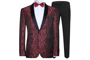 Allthemen Traje de Esmoquin Jacquard Ajustado de 2 Piezas para Hombre para graduación de Fiesta de Boda