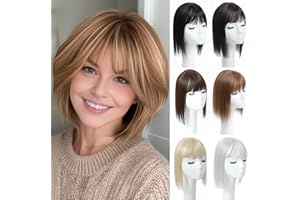 PARXITN Hair Topper para mujeres postizos sintéticos de 30 cm con flequillo recto Wiglets postizos para cabello fino marrón claro