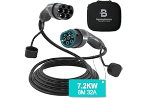 BENY Cavo Ricarica Auto Elettrica Tipo 2, Cavo di Ricarica 7,2kW/ 32A/ 8m/ 1 Fase/ IP54, Cavo Tipo 2, Cavo Ricarica Domestica Auto Elettrica, IEC 62196-2