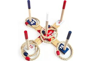 JACJOE ALL PRO wooden Ring Toss Games, Premium Quoits Garden Game Set, Throwing Tossing Game