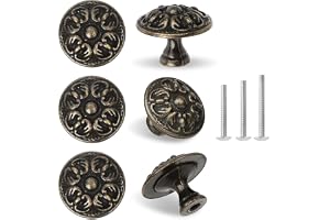 ShipeeKin 6x Antikbrons skåpknoppar Vintage lådknopp blomma | 30mm Vintage byråhandtag Oljebehandlade Brons rustik dörrknopp