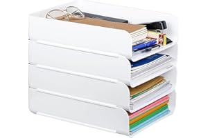Purilit design 4 PCS Ablagekorb für A4, Dokumentenablage aus PET Kunststoff, A4-Papierablage für Zuhause Büro Schule Stapelbare Schreibtisch Organizer Briefkorb, Briefablage für Akten, Papier