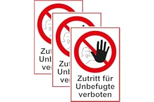 SL group - 3 Schilder "Zutritt für Unbefugte verboten" 20 x 30 cm aus stabiler PVC Kunststoff-Platte - Hinweisschild für kein oder beschränktes Betreten - Warnschild für Privatgrundstück & Grundbesitz