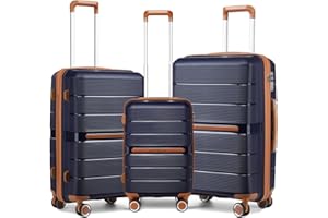 British Traveller Set di Valigie Rigide 3 Pezzi Trolley PP Leggero con TSA Lucchetto (55/65/76cm, Blu)