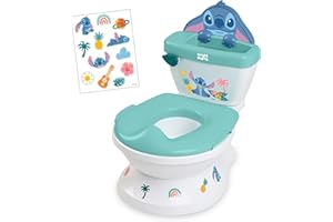 Disney Baby Stitch, My Size Pot de Bright Starts avec sons de chasse d'eau et d'encouragement, protection contre les éclaboussures et poignées intégrées, convient à la plupart des toilettes, unisexe