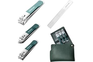 HROBIG Profi Nagelknipser Set [4 Stück] mit Edelstahl große & kleine Nagelschneider & scharfe schräge Zehennagelknipser & Nagelfeile für Fingernagel und Zehennagel mit Leder Auffangbehälter