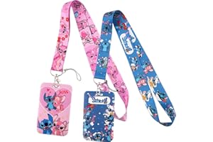 BESTZY 2PCS Stitch Lanyard Ensembles Lanière avec Porte Cartes Stitch Courroie de Cou de Lanièrela Qualité Cartoon Lanyard pour Clés Carte d'identité L'école Le Bureau Carte de Bus-3