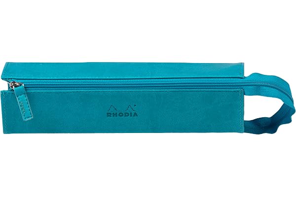 Rhodia Trousse Plumier - 23 x 5 x 5 cm - Ouverture à Plat pour Utilisation en Tant Que Plumier - Simili Cuir - Rangement Stylos, Crayons, Feutres, Petites Fournitures