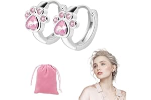 EUYKQNOI Mujer Plata de ley 925 Con Diseño huella Cristal Circonita,Regalo Ideal Aretes Aro Elegantes y Sofisticados Joyería de Moda,Kids Pendientes para niña Huella de perro Brillante Plata de ley