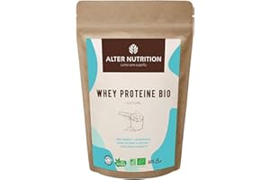 ALTER NUTRITION - Whey Protéine Bio - Nature - Prise De Masse - Récupération - BCAA - Lait De Vache Bio - Sans Sucres Ajoutés - Fabriqué En France - 19g De Protéines Par Scoop - Sachet De 500g