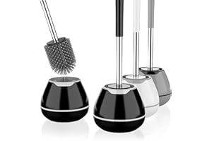 ‎SAVEGA SAVEGA - Das Original - Innovative Toilettenbürste aus Silikon - Klobürste mit Halter - Hochwertiges WC Bürsten Set - Antibakterieller Klobürstenhalter in Platin schwarz - grau - rund