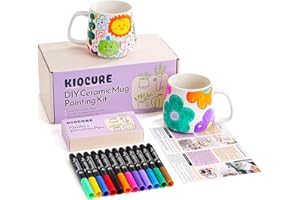 Kiocure Keramik Tassen Bemalen Set: 2x Weiße Porzellan Tasse & 12x Porzellanstifte Spülmaschinenfest, DIY Kreativ Geschenke Set für Erwachsene Basteln