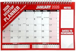 PaulStore 2026 Month To View Desktop Planner Red And White Calendar For Home Office And School Use