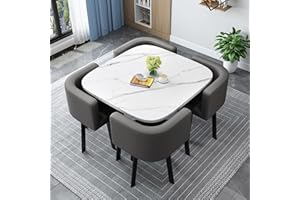 GOFOHIMI Rundes/quadratisches Esstisch-Set mit Stühlen, moderner Konferenztisch und 4 Stühle-Set, Empfangstisch- und Stuhl-Kombination, Küchentisch-Set aus Holz für 4 Personen für Wohnzimmer und Esszimmer