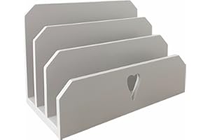 GREYZOUQ Wooden Letter Rack with Heart Cut-Out Window - Three Sections for Mail. The Perfect Organizer for Home or Office Décor, Stylish and Functional. White, Light Grey or Dark Grey (Light Grey)