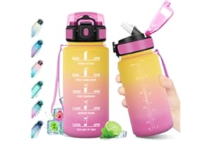 KollyKolla Borraccia 500ml, Borraccia con Cannuccia, Motivazionale, Bottiglia Riutilizzabile, senza BPA, A Prova di Perdite, Bottiglia con Marcatori Temporali per Bambini, Studenti, Ufficio, Sportive