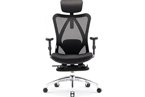 SIHOO Sedia Ufficio Reclinabile Ergonomica, Sedia da Scrivania con poggiapiedi, Sedia ergonomica con Schienale Alto con braccioli Regolabili, Rete Confortevole e Ruote Lisce (Nero)