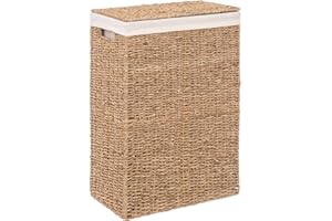 5 five simply smart Five Seagrass Laundry Basket with White Fabric Interior, Sea Herb, Natural, cm