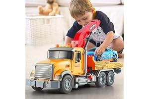 AM ANNA 15" Large Tow Truck Toy,Friction Powered Transport Truck Crane Toy with Lights and Sounds,with Roadster,Kids Toys for 3 4 5 6 7 Years Old Boys,Toddlers Gifts (tow truck)