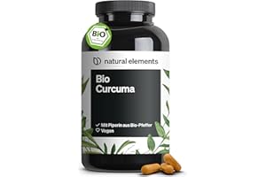 ‎NATURAL ELEMENTS natural elements Bio Curcuma mit schwarzem Pfeffer – 240 Kapseln – 4350mg Bio-Curcuma (Kurkuma) pro Tagesdosis – mit Curcumin & Piperin – hochdosiert, vegan – in Deutschland produziert & laborgeprüft