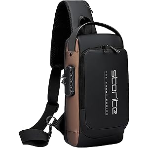 Storite Sling Bag for Men Stylish Crossbody Backpack for Men & Women, Anti-Theft Chest Bag with USB Charging Port, Messenger Bags, Casual Shoulder Bag (Black Brown - 17 x 9 x 32 Cm)