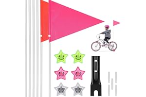CRESBEL 2pcs Drapeau De Sécurité + rayons de vélo en étoile - 180cm fanion de sécurité vélo pour enfants, fanion de vélo Drapeau de vélo réglable pour enfants pour remorque pour chien, vélo pour enfants