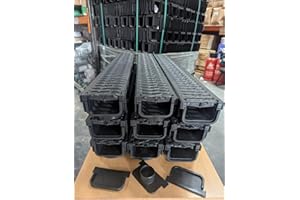 ASTON BUILDING SUPPLIES LTD Aston Heavy Duty Drainage Channel, 3X 1mtr Length, Plastic Grating with Accessories, 2.5t Load Capacity, Black