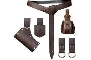 EpicCos 6 PCs Renaissance Belt Costume Medieval Accessories Belt Pouch Skirt Hiking Sword Frog Viking Horn Belt Holster