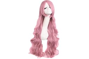 Mapofbeauty 32 Pulgadas/80cm Rouge Rosado Pelo Largo Rizadoondulado Peluca Cosplay Peluca