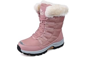 King Glory Donna Inverno Stivali Trekking Doposci Donna Ragazza Stivaletti Invernali Antiscivolo Caldo Pelliccia Scarpe Stringate Donna Outdoor Boots
