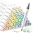 Ohuhu Pastel Highlighters, Double Point Brush & Fine Tip, Alcohol Based Brush Pens with Carrying Case for Designs and Comics 