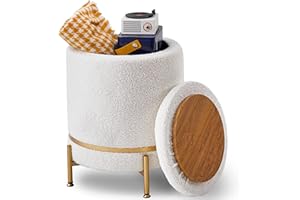 Mxfurhawa Round Ottoman Foot Stool with 23Qt Storage Velvet Footrest Stool Vanity Stool Chair Support 300lbs Modern Ottoman Coffee Table Padded Seat for Living Room Bedroom (Milky White)