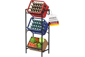 ‎LIFEWIT Lifewit Getränkekistenregal 3 Kisten hoch, Stabiles Kistenregal Metall trag. 450 kg, platzsparendes Getränkeregal, Bierkasten Wasserkasten Regal, Ständer Getränkekisten, Bierkistenregal, Schwarz