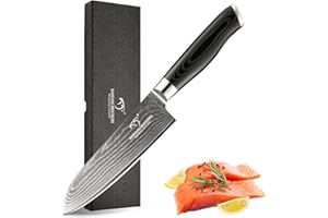 NANFANG BROTHERS Couteau Santoku en Acier Damas VG10 de 6,3 Pouces, Lame Ultra-Tranchante Idéale pour Hacher, Couper, Émincer et Tailler, Livré dans une Belle Boîte Cadeau