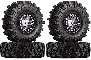 INJORA 1.0 RC Pneumatici Crawler Mud Terrain Pneumatici Upgrade Parts per SCX24 Gladiator Bronco C10 JLU Catenaccio B17 Axial 1/24 1/18 Crawler Parti di Aggiornamento,Nero&Grigio(W1049-T1007)