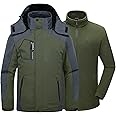 Kugnala Mens Winter Skiing Jacket 3 in 1 Waterproof Warm Snow Fleece Lining Coat Hooded Windproof Jacket S-6XL