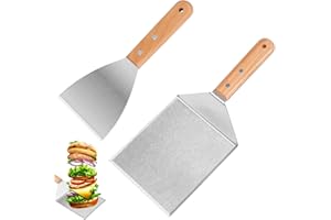 Jognee Barbecue Spatula Set, Stainless Steel & Wood, Rectangular, 29 cm, Grill Spatula Set, Pizza Turner, Burger Flipper, Plancha Spatula, Teppanyaki Accessories